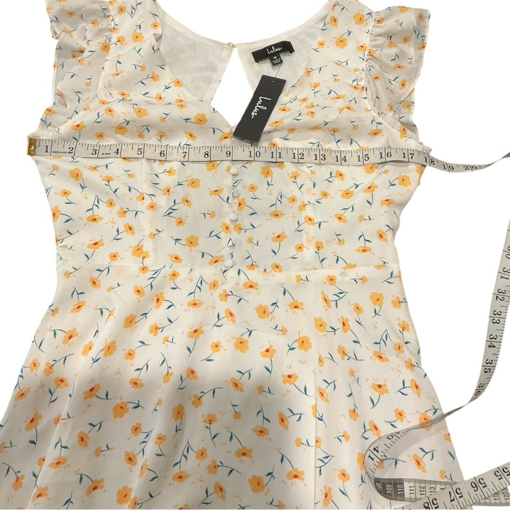 Lulus Floral Mini Dress Size M NWT Yellow White Button Front Fit & Flare - Picture 6 of 7